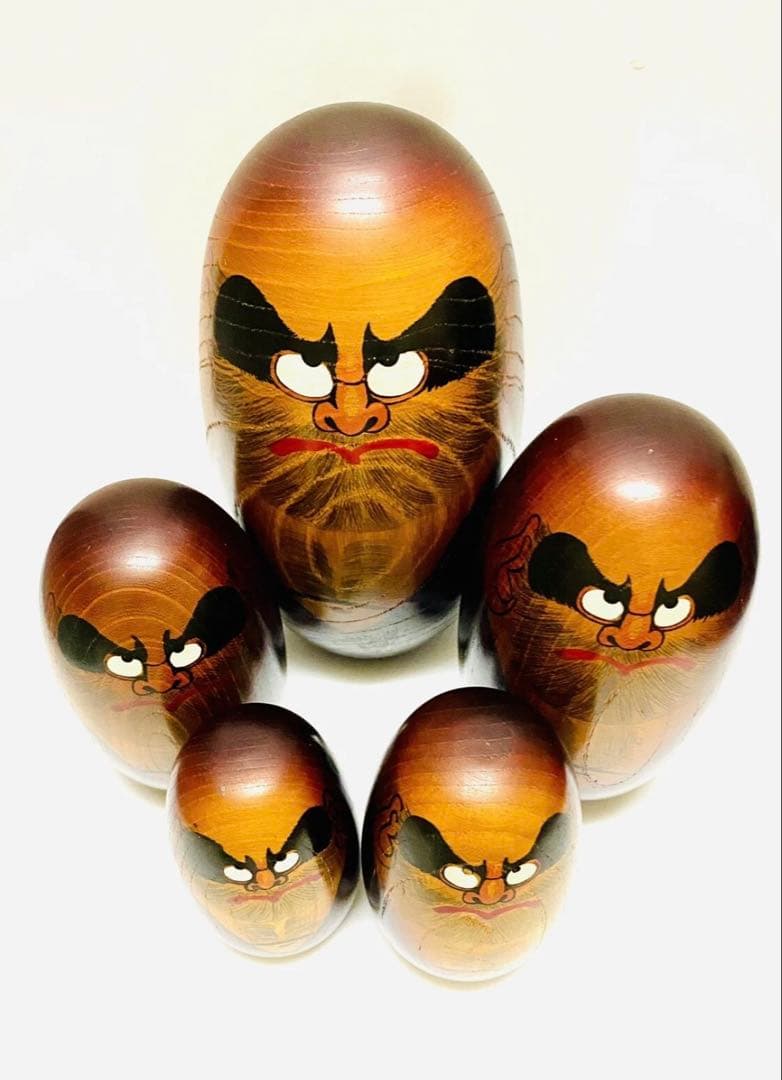 中古 こけし だるま 日本 木製 伝統 人形 6セット コレクション　特大