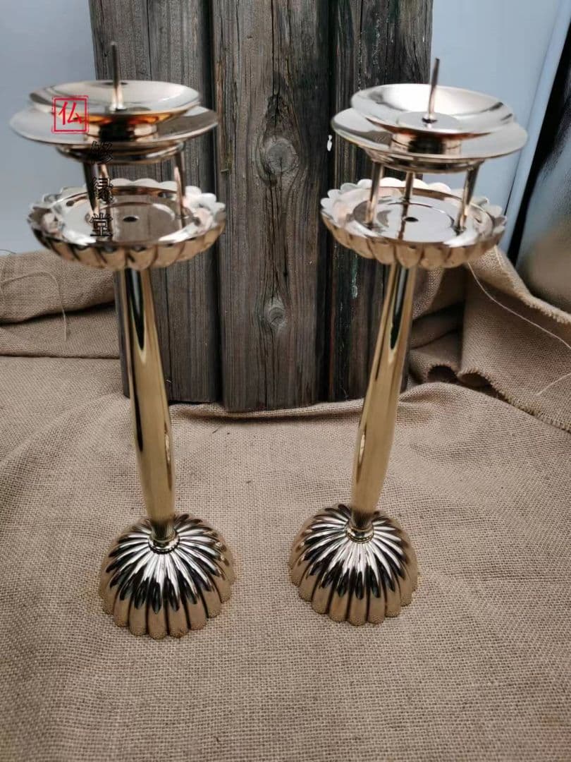 【修縁堂】精密金属彫り 仏教法具 オレンジランプ 1対 仏具の製造 密教法器