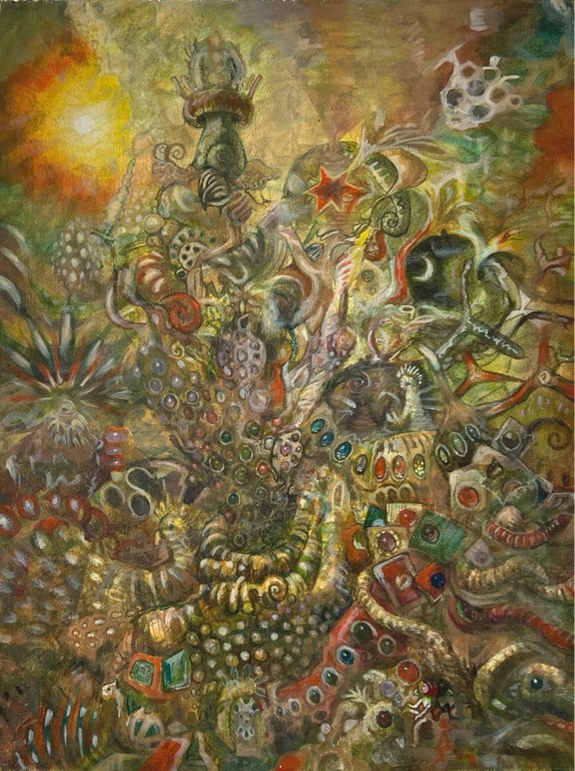 朝方の景色　アクリル画　原画