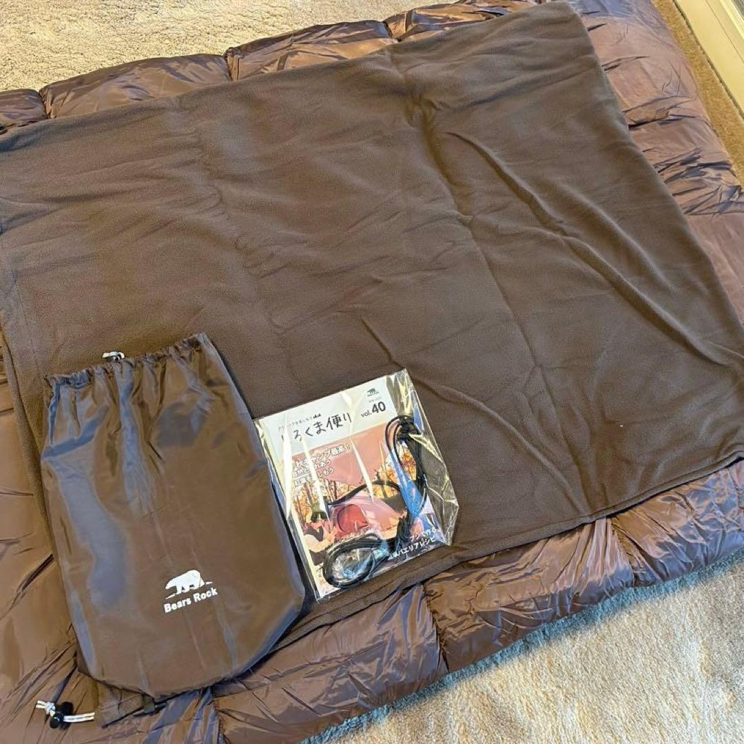 Bears Rock-30度　封筒型ワイド寝袋チョコブラウン　暖かフリースセット