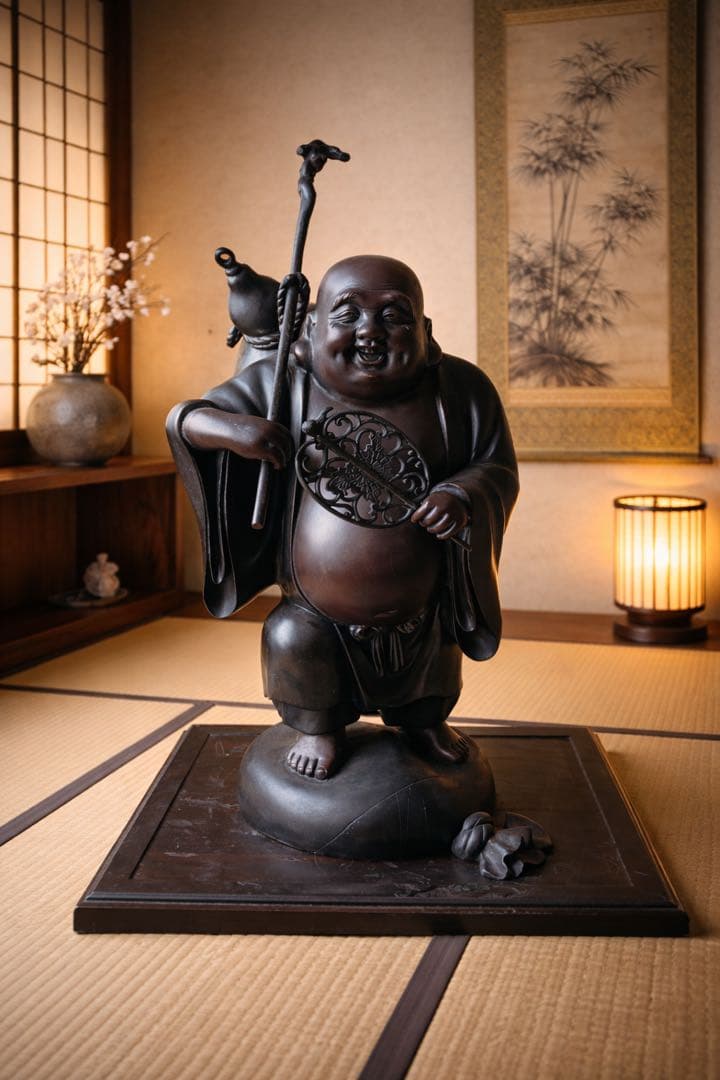 栄山作 布袋尊 鋳銅 ブロンズ像 約20kg 七福神 縁起物 置物 仏像 骨董