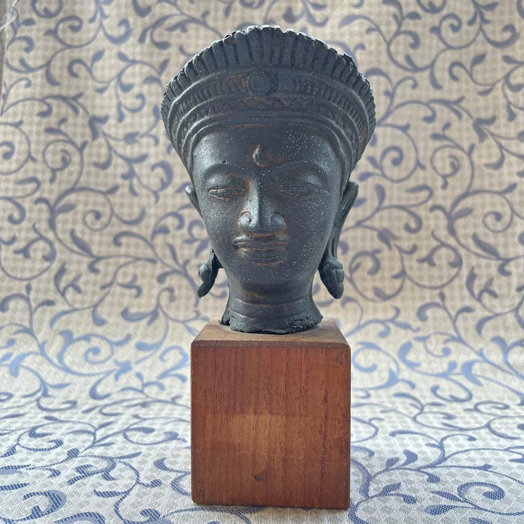 青銅製クメール仏像 頭部台座付き