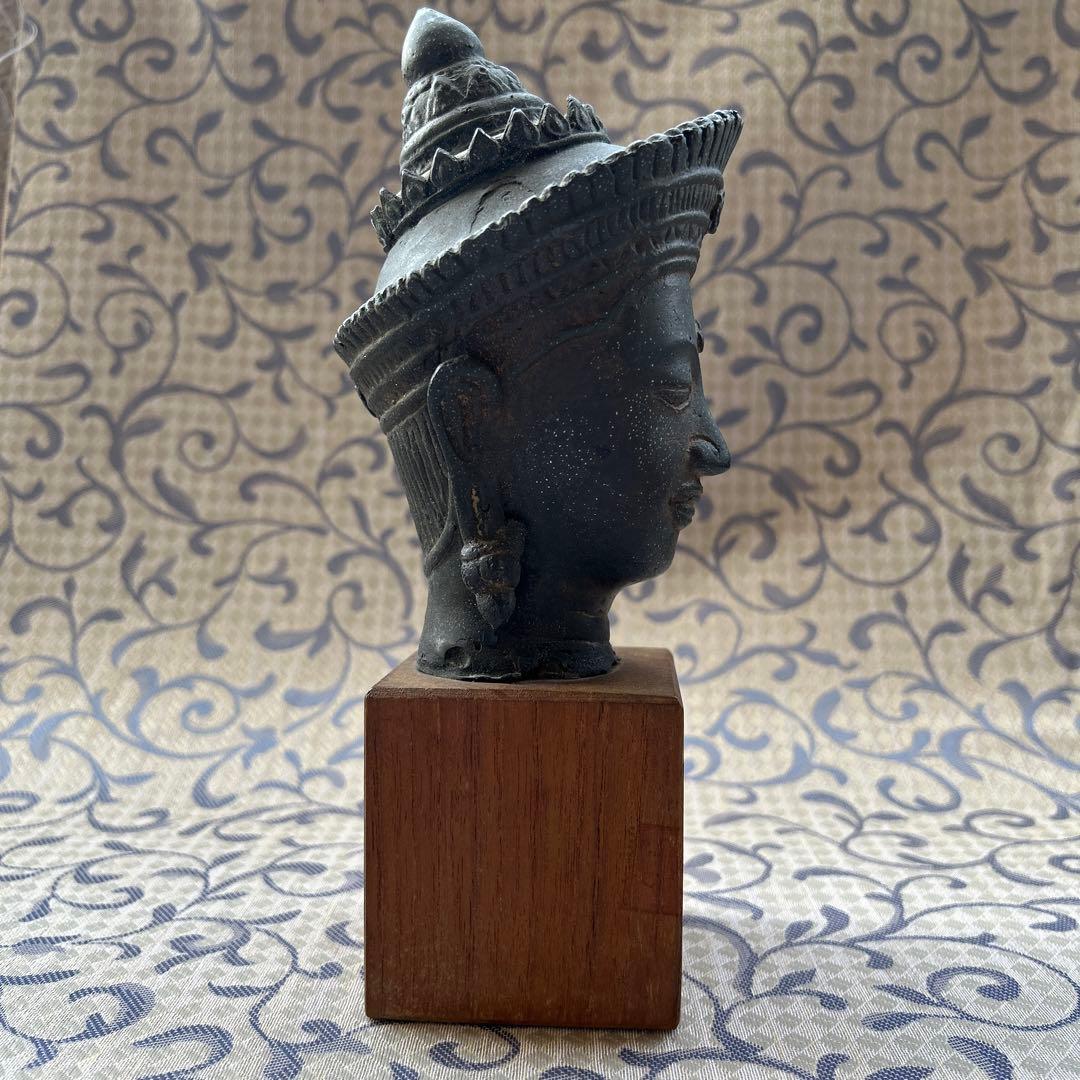 青銅製クメール仏像 頭部台座付き