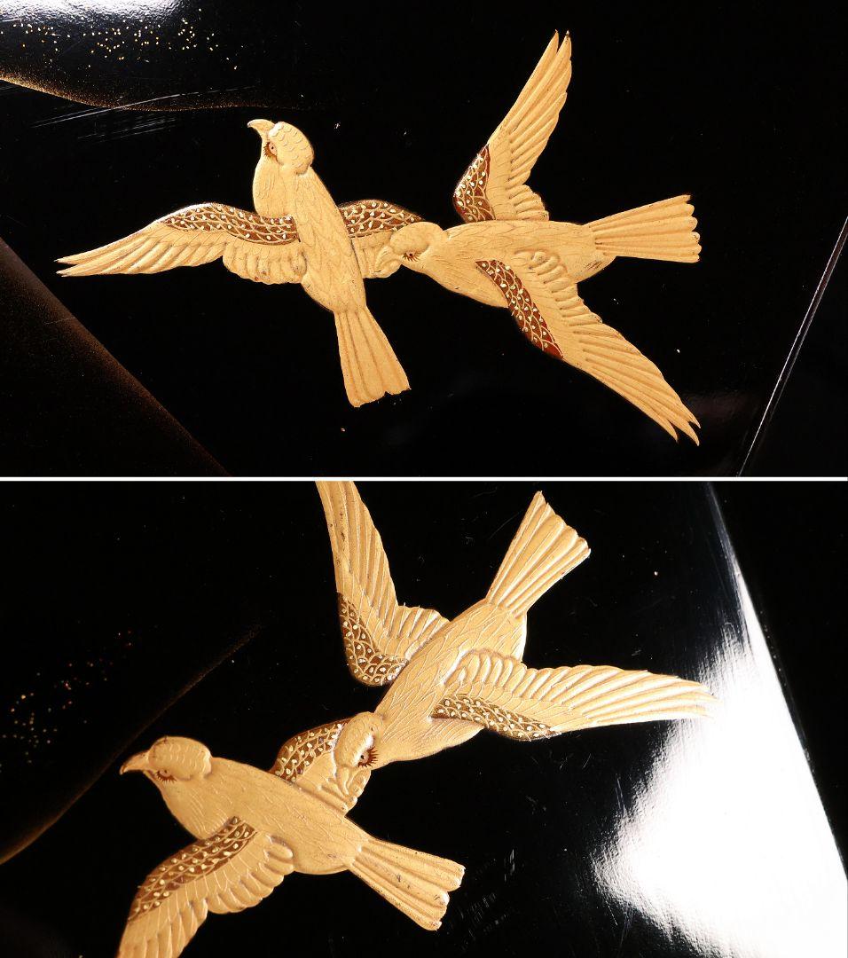 一富士二鷹三茄子 金蒔絵 黒塗四方膳 足付 五客 35cm 木製漆器【CM389