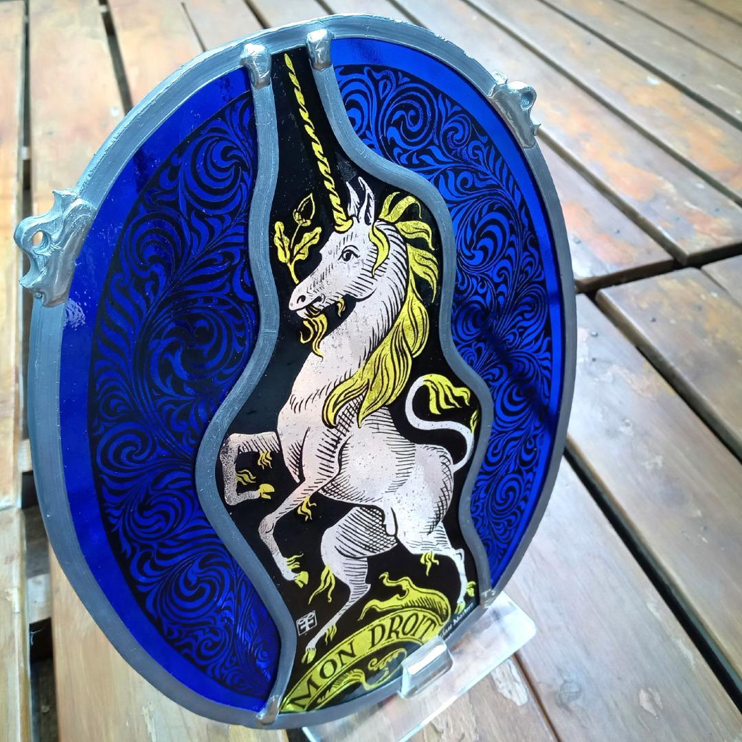 ステンドグラス Unicorn ユニコーン青の大判 グラスマスターズ社