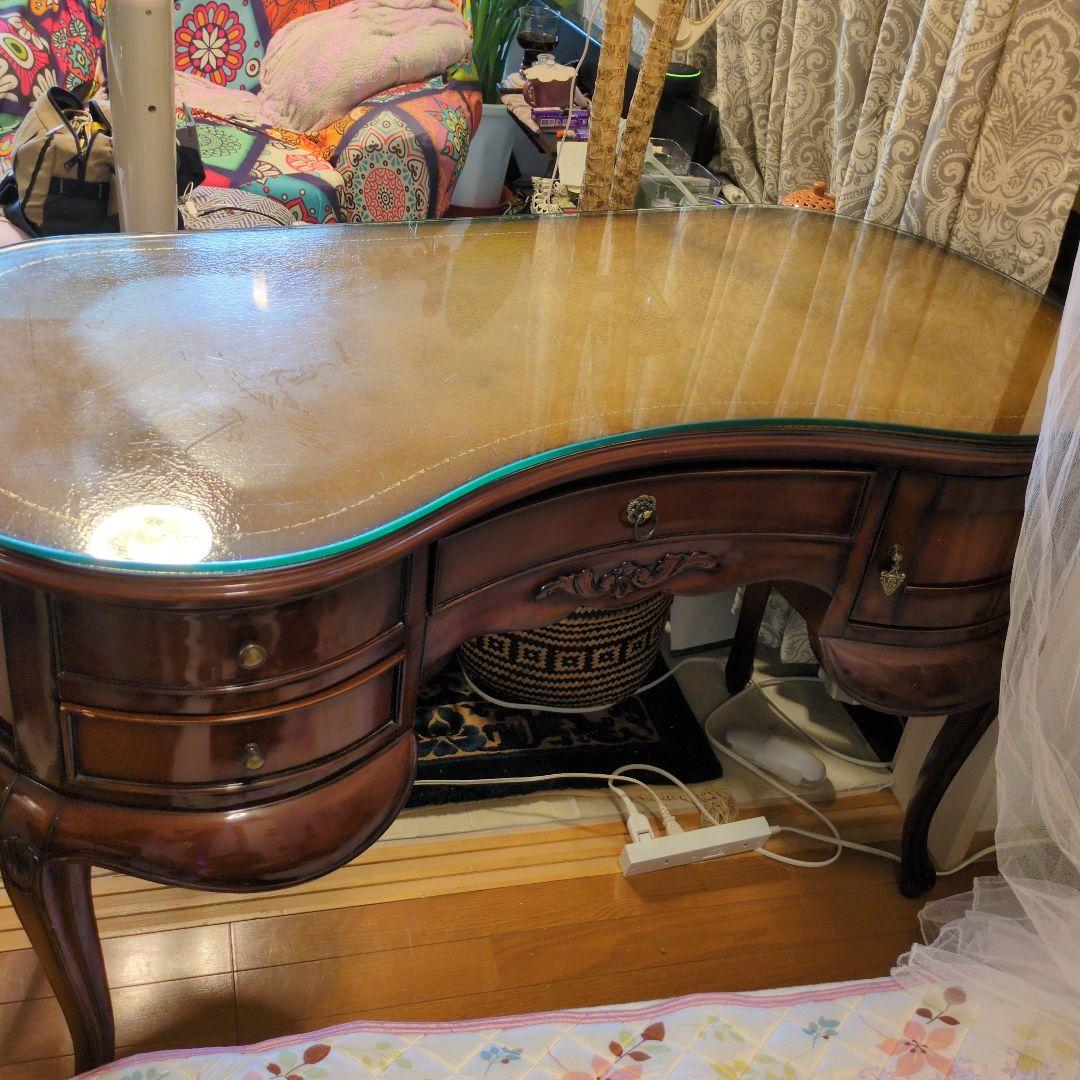 さるこダークブラウン 木製 文机 曲線デザイン猫脚(=^・^=)