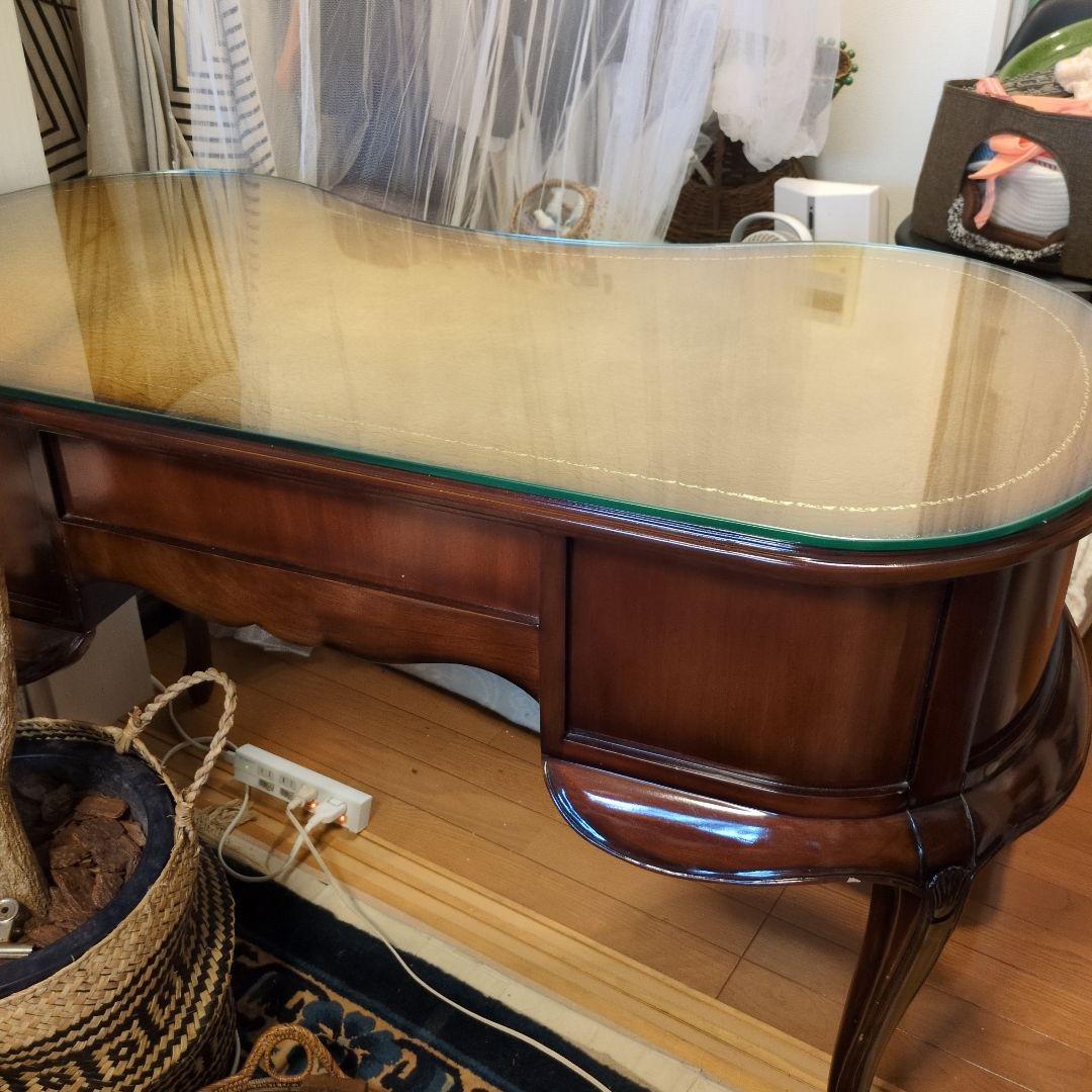 さるこダークブラウン 木製 文机 曲線デザイン猫脚(=^・^=)