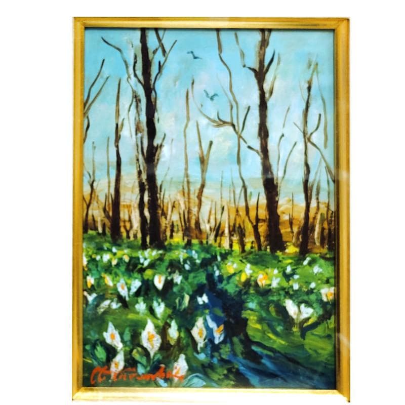 ☆高橋益之☆「水ばしょう」油絵　SMサイズ　良好！