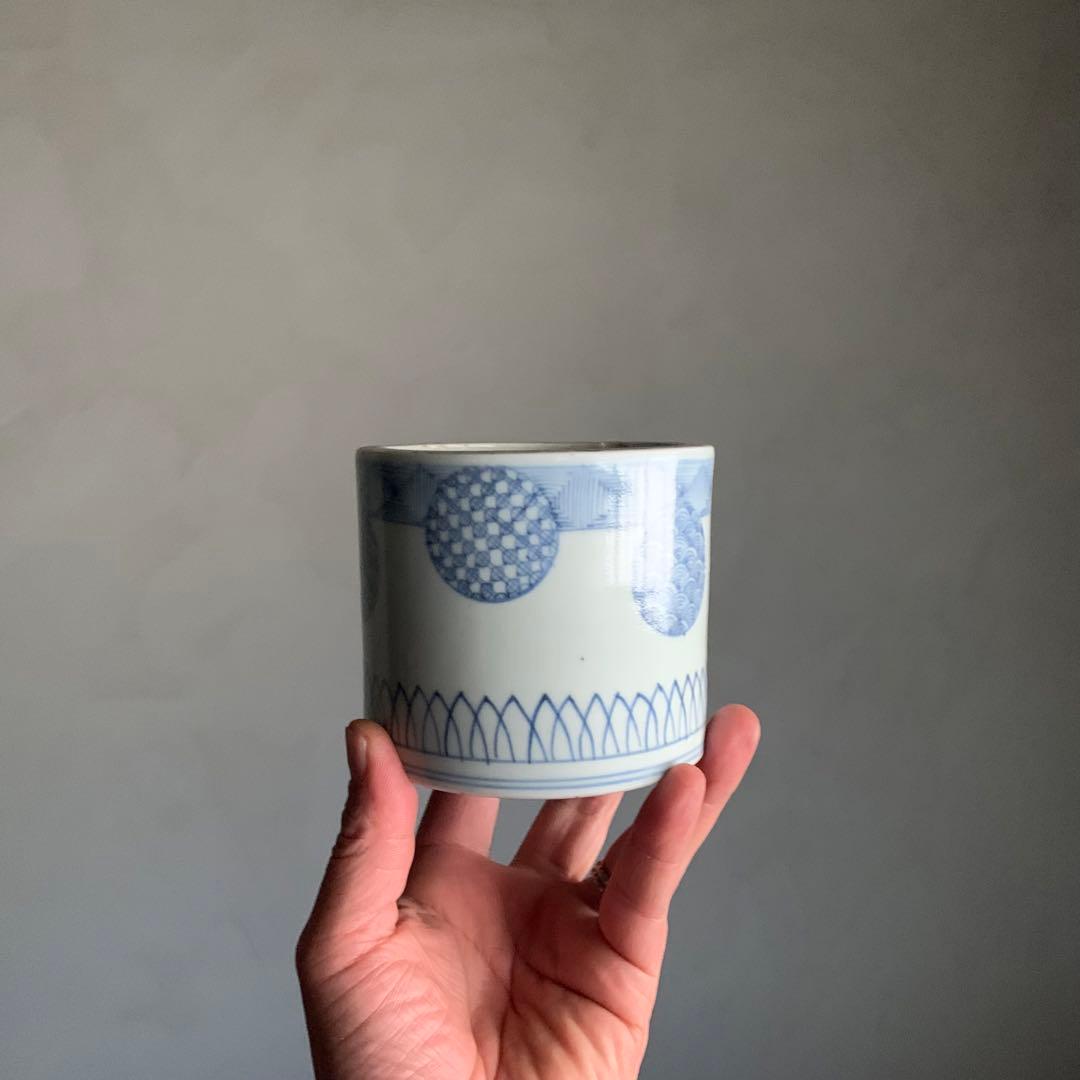 染付 丸紋 筒茶碗 火入 古美術 古伊万里 古道具 アンティーク