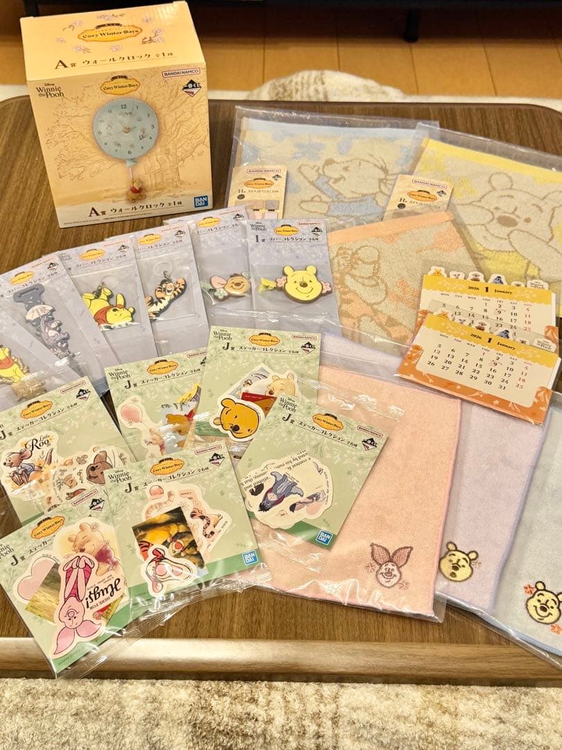 一番くじ　くまのプーさん　A賞　ウォールクロック・HIJ賞フルコンプ・購入特典