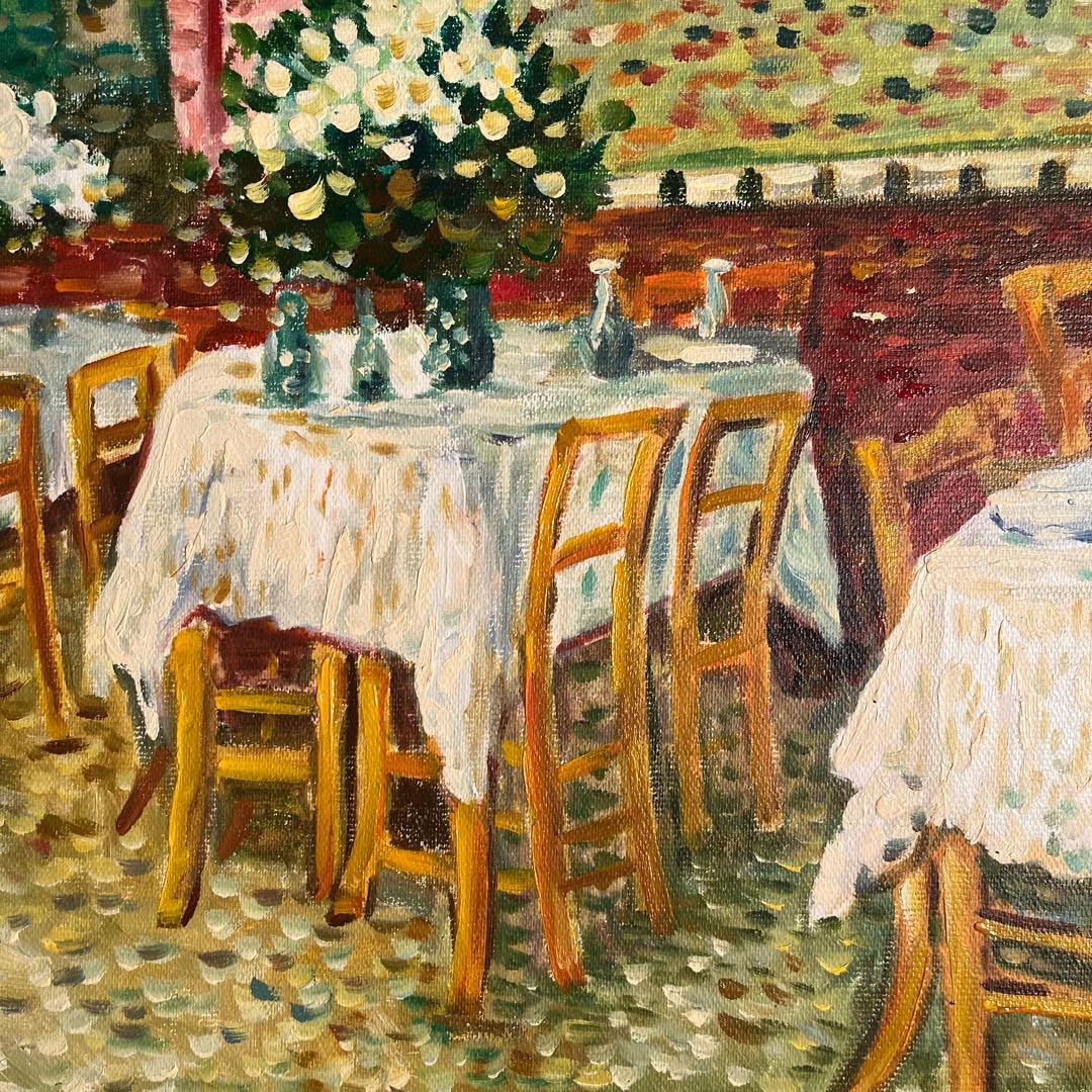 ★秀作★手描き油絵 ゴッホ レストラン内部 額付 肉筆絵画 インテリア 油彩画