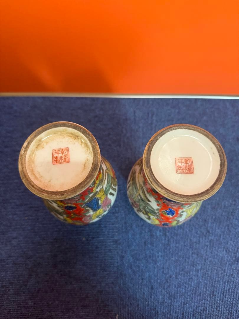 1596 中国骨董　花瓶2客　ペア