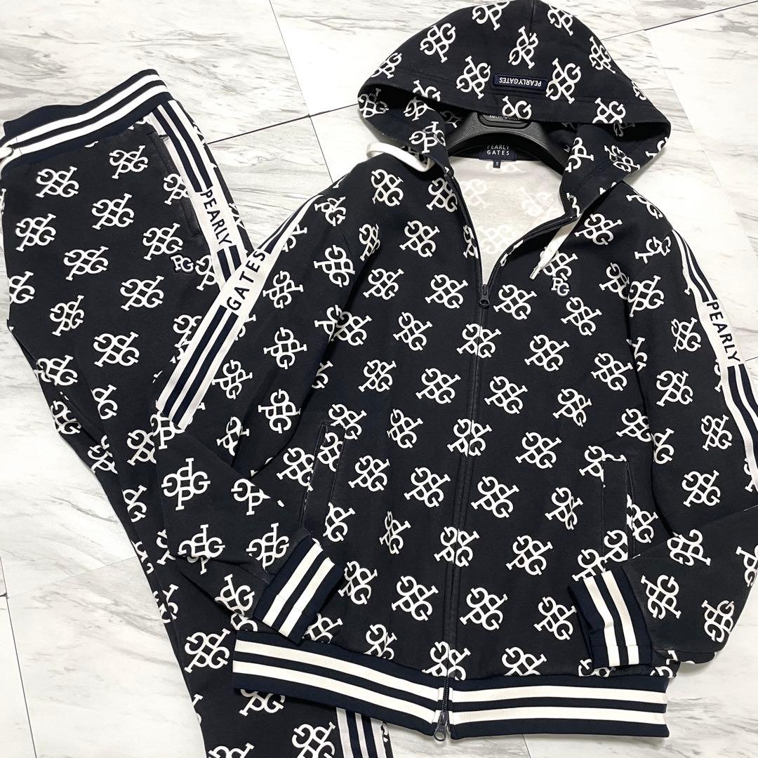 希少⭐️パーリーゲイツ セットアップ パーカー ジョガーパンツ 総柄 白×紺 L