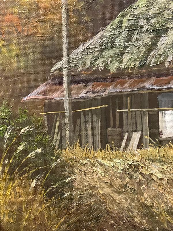 「真作」猿渡一根『秋色の民家』 風景画　油彩画　額装　サイン有り　F10号