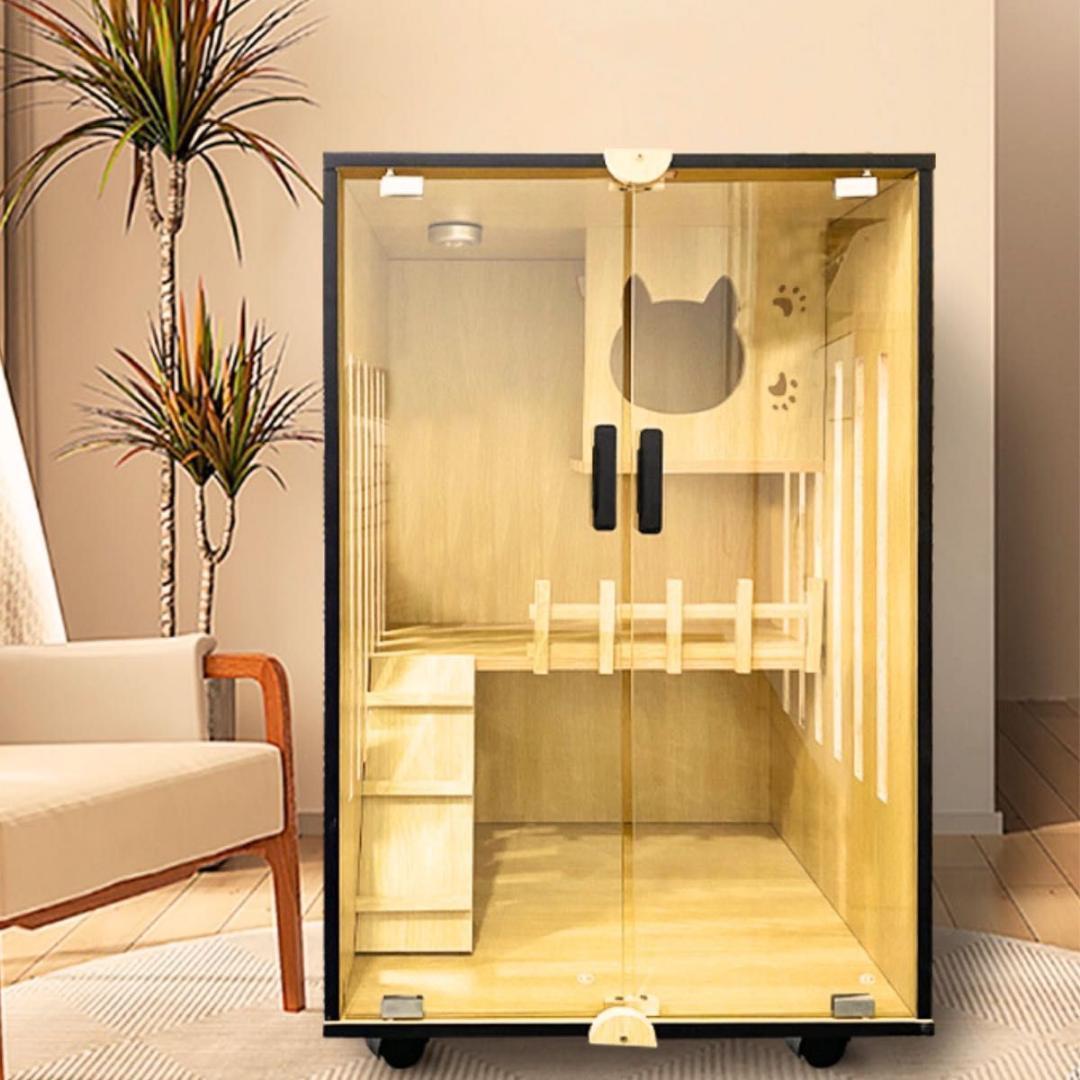 猫 高級 ケージ 2段 木製 小さめ 3階建て キャットケージ　ペットケージ