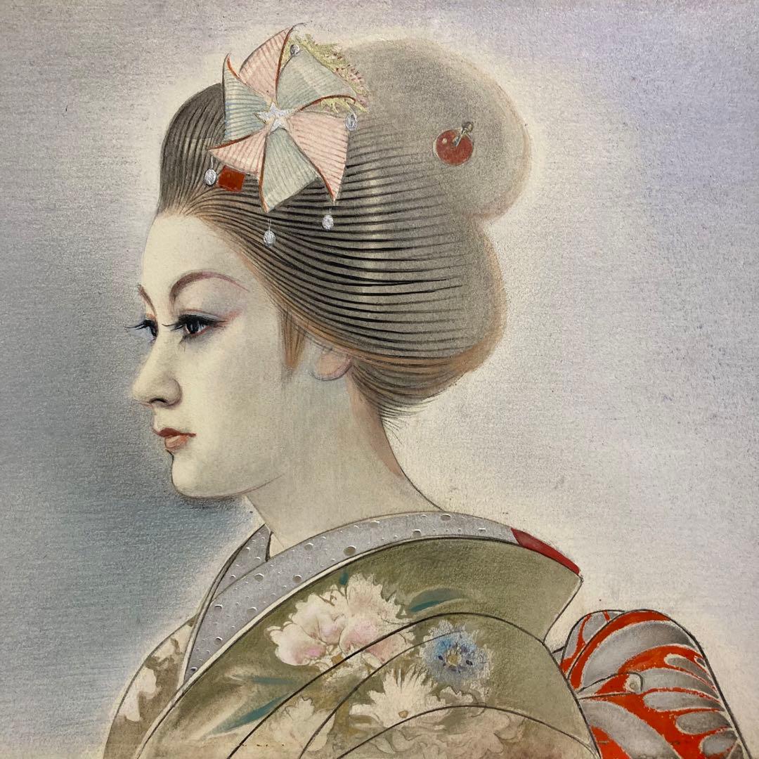 【真作保証】玉井徳太郎「舞妓」日本画 真筆 美人画 額装 絵画