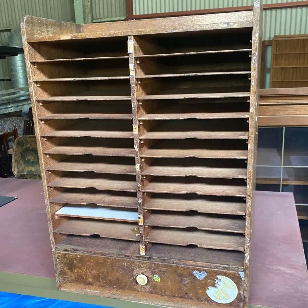 昭和レトロ　カルテ棚　木製 収納ラック 12段 引き出し付き