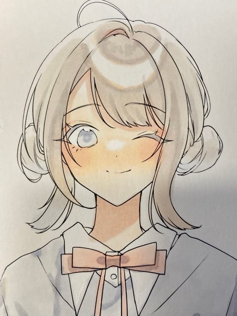 川名すず 直筆サイン入り コピックイラスト A5 額付き