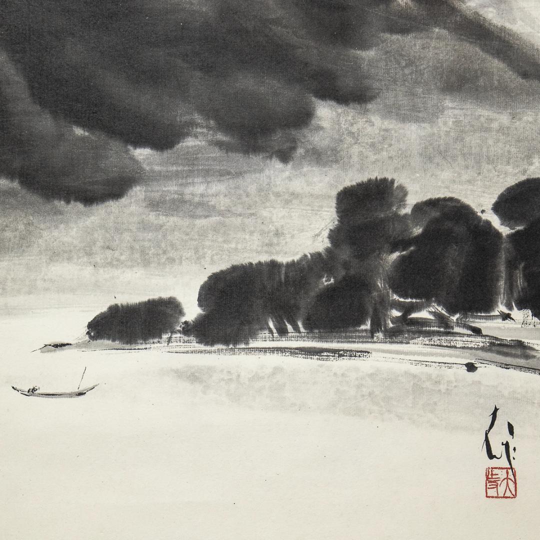 掛軸-1173　山田大作　稲葉山　共箱　二重箱