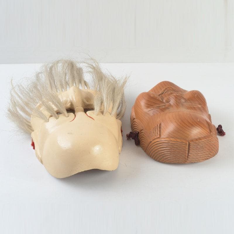 能面　能楽　雅楽　木彫　お多福面　翁面　2点まとめて　C　9291