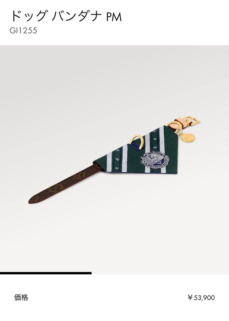 新作　ルイ・ヴィトン　小型犬用バンダナ モノグラムグリーン　首輪　ハーネス