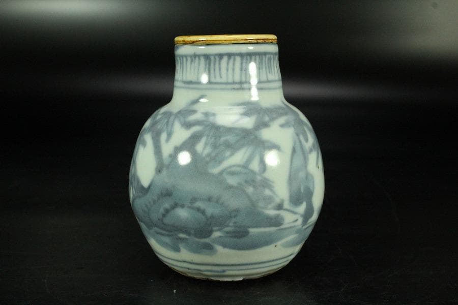 中国美術 古染付 祥瑞 茶入 明時代 唐物 鹿角蓋 茶道具伝来(K-XA856)