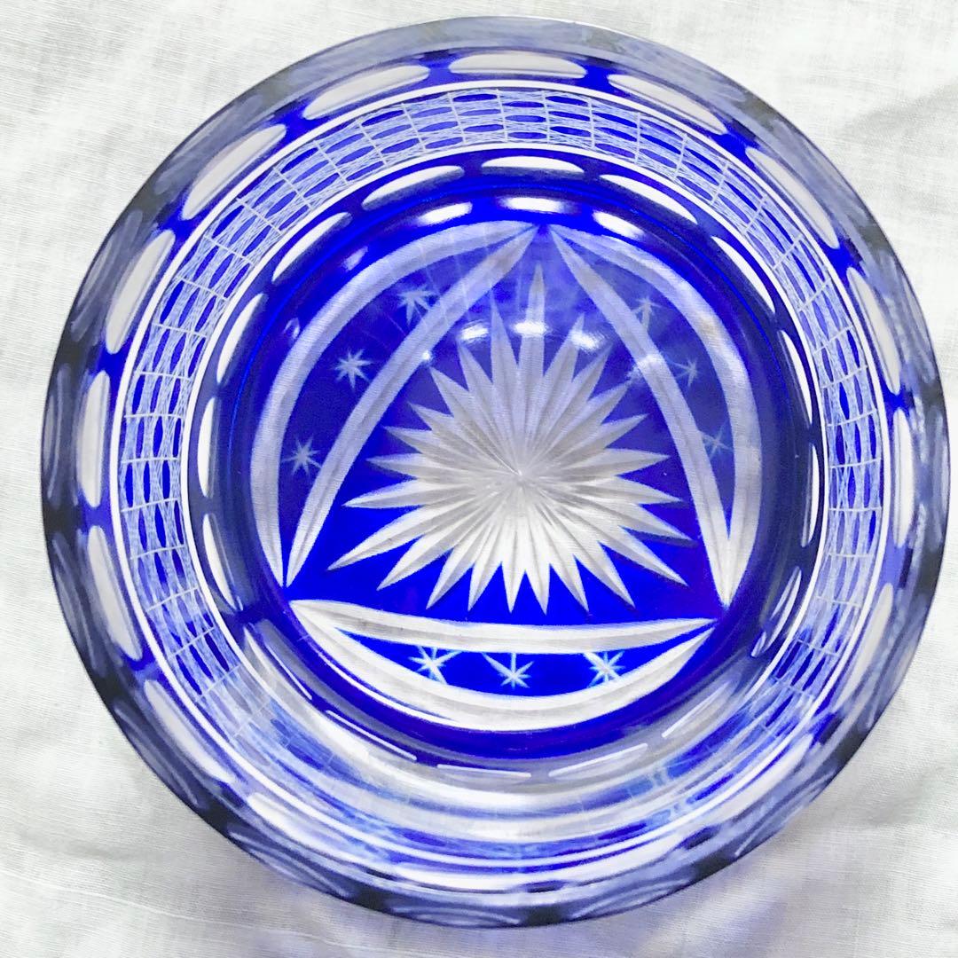 青色硝子　切子細工
