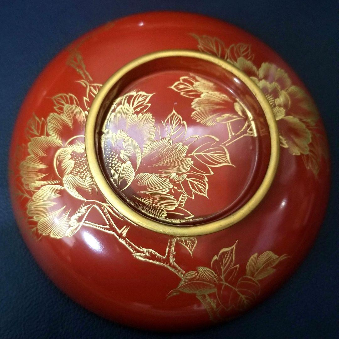 輪島塗 吸物椀 朱塗 沈金牡丹花文 吸物椀 煮物椀 懐石椀 2客