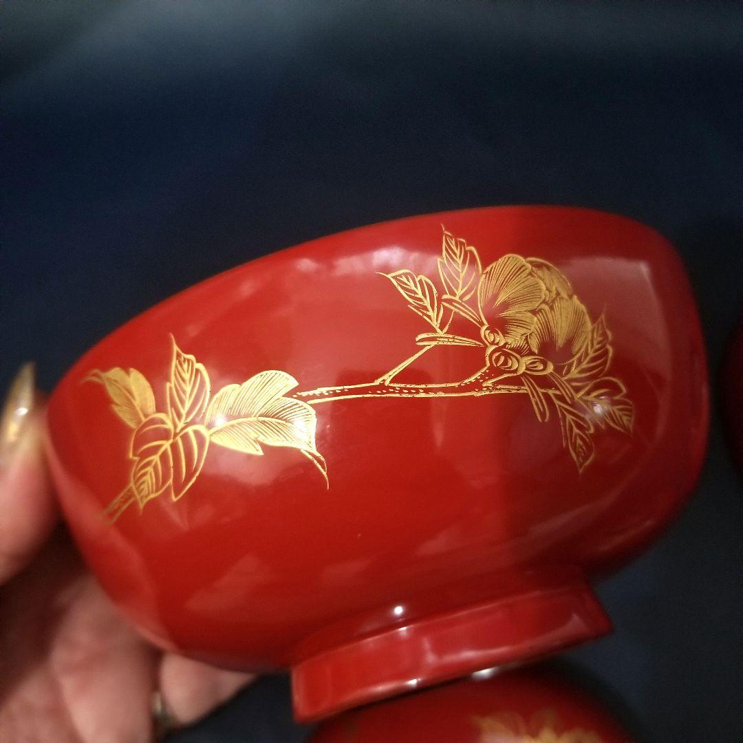 輪島塗 吸物椀 朱塗 沈金牡丹花文 吸物椀 煮物椀 懐石椀 2客