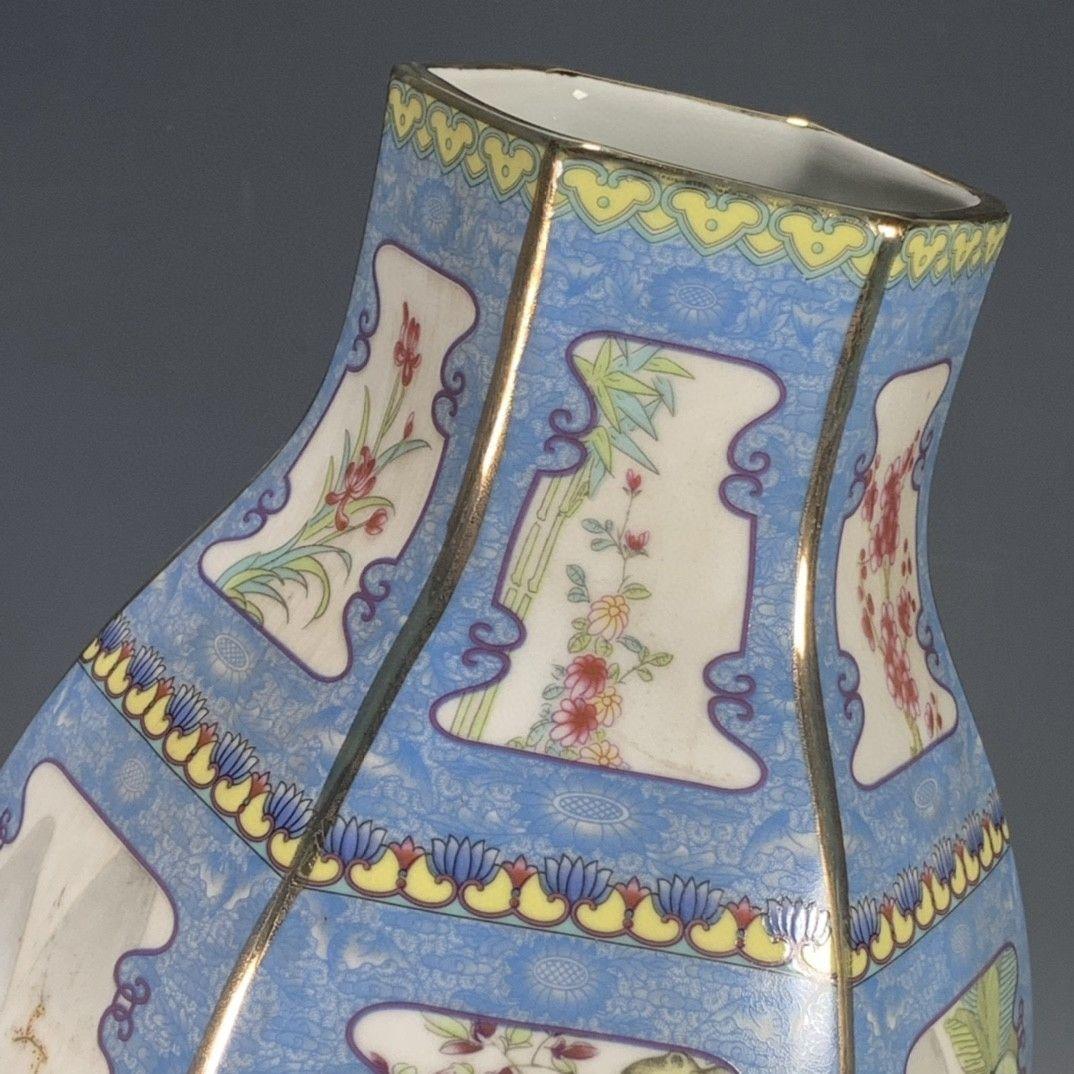 清代パステル蒔絵十二支六角尊瓶 景徳鎮 陶磁器 装飾品 現代工芸品美術品 置物