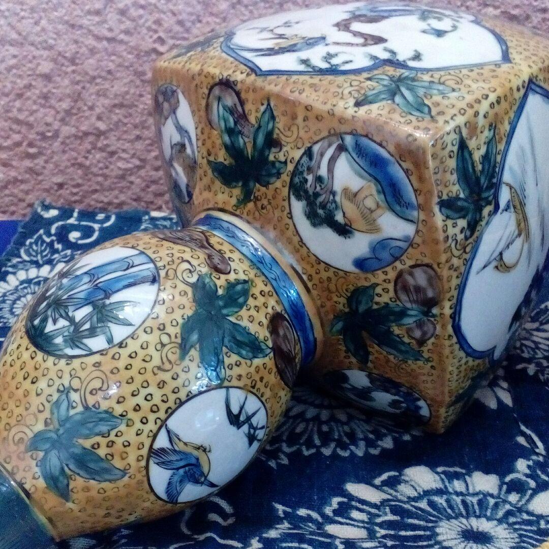 加賀藩再興古九谷焼江戸後期〜明治時代阿波淡路國３０センチサイズ当時物箱付保管品