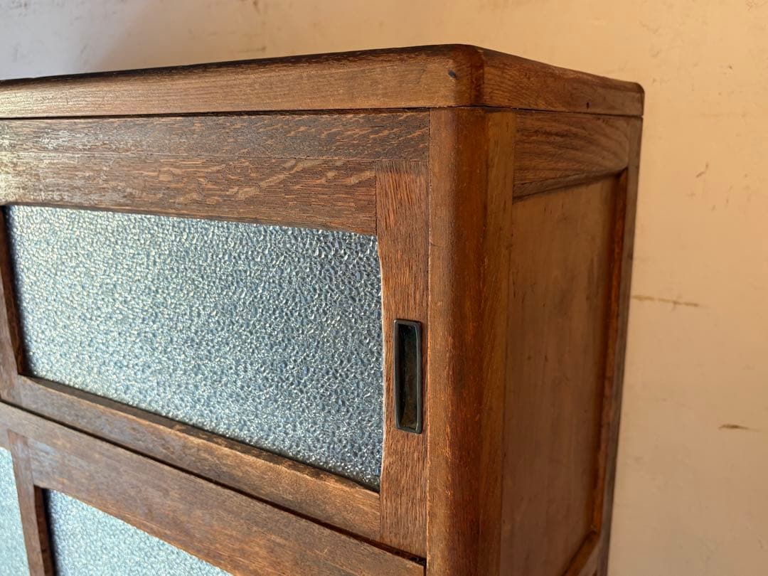 ダイヤガラス 作業台付き　レトロ 木製 キャビネット 水屋 食器棚 アンティーク