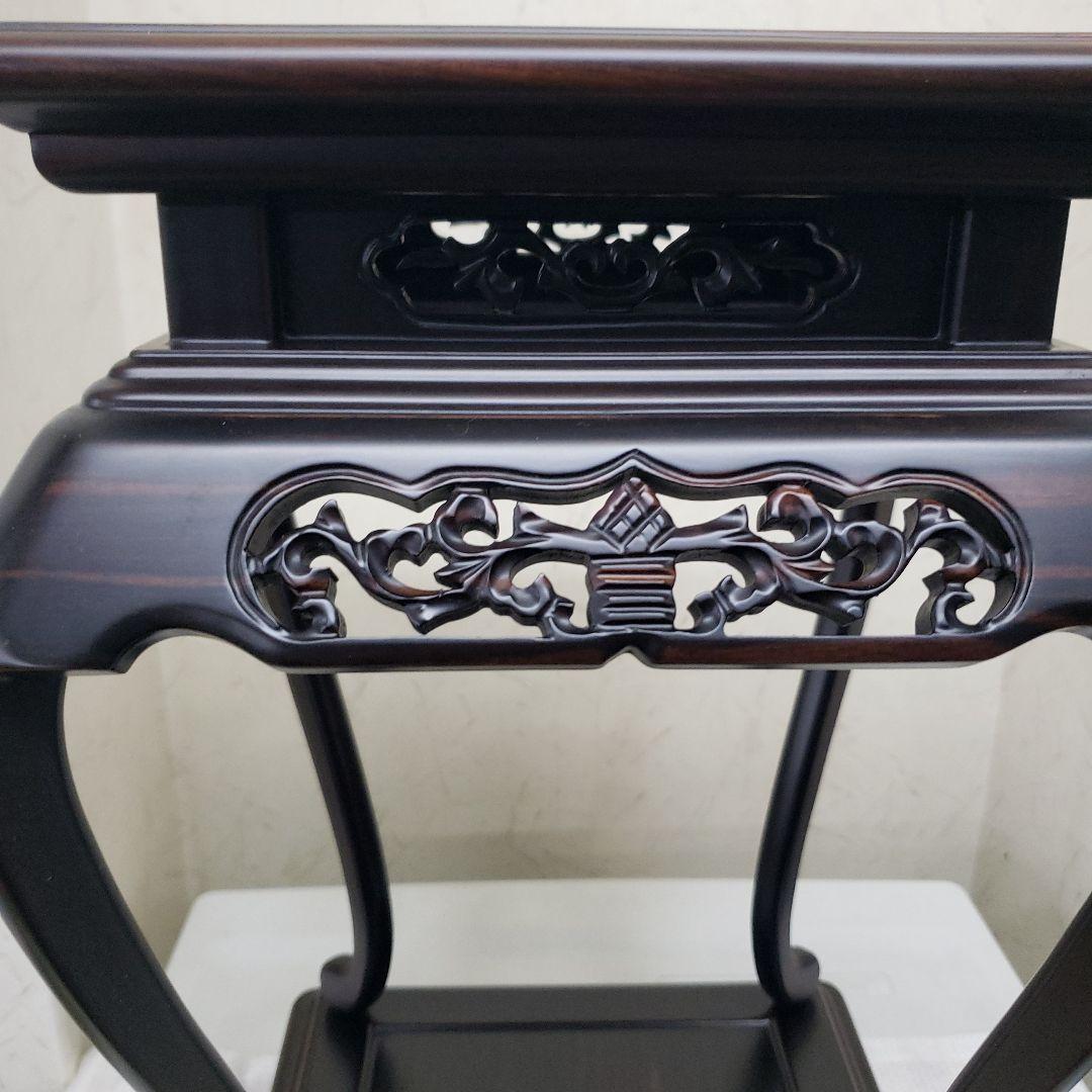 蔵出し特価　黒檀無垢　高卓　彫刻装飾付き28×28×高さ44cm