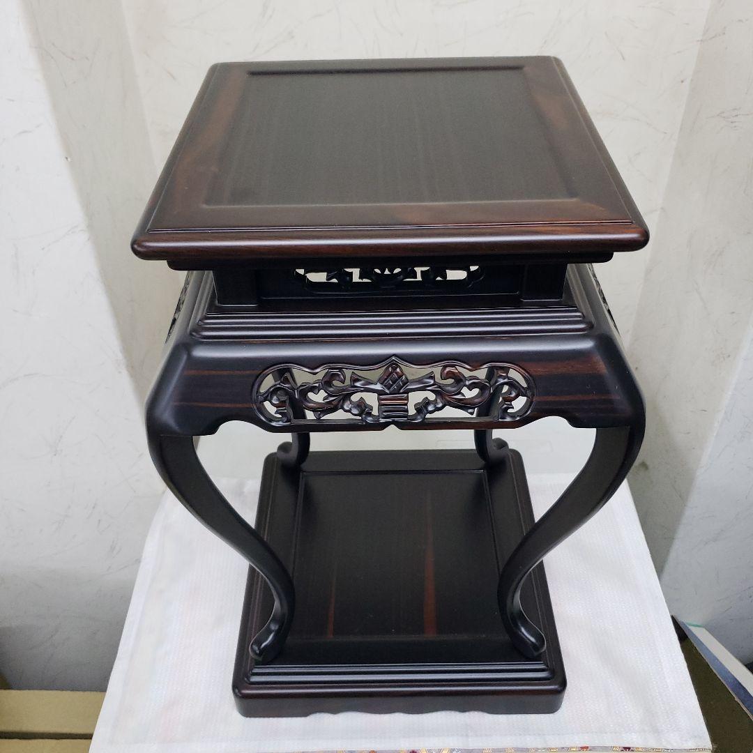 蔵出し特価　黒檀無垢　高卓　彫刻装飾付き28×28×高さ44cm