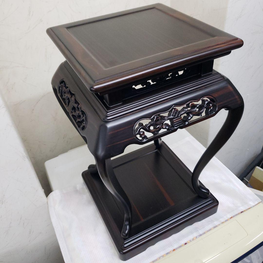 蔵出し特価　黒檀無垢　高卓　彫刻装飾付き28×28×高さ44cm
