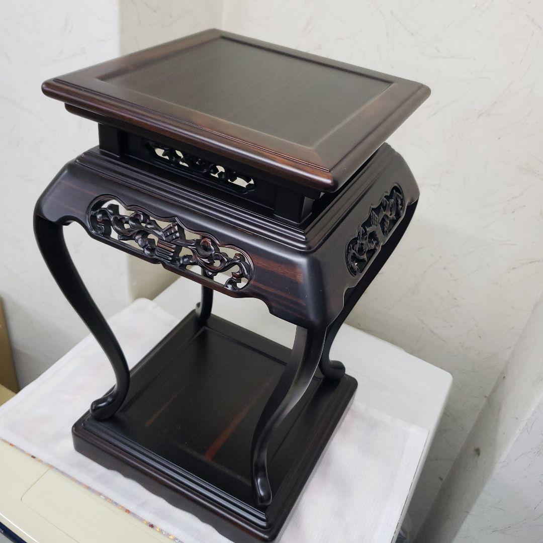 蔵出し特価　黒檀無垢　高卓　彫刻装飾付き28×28×高さ44cm