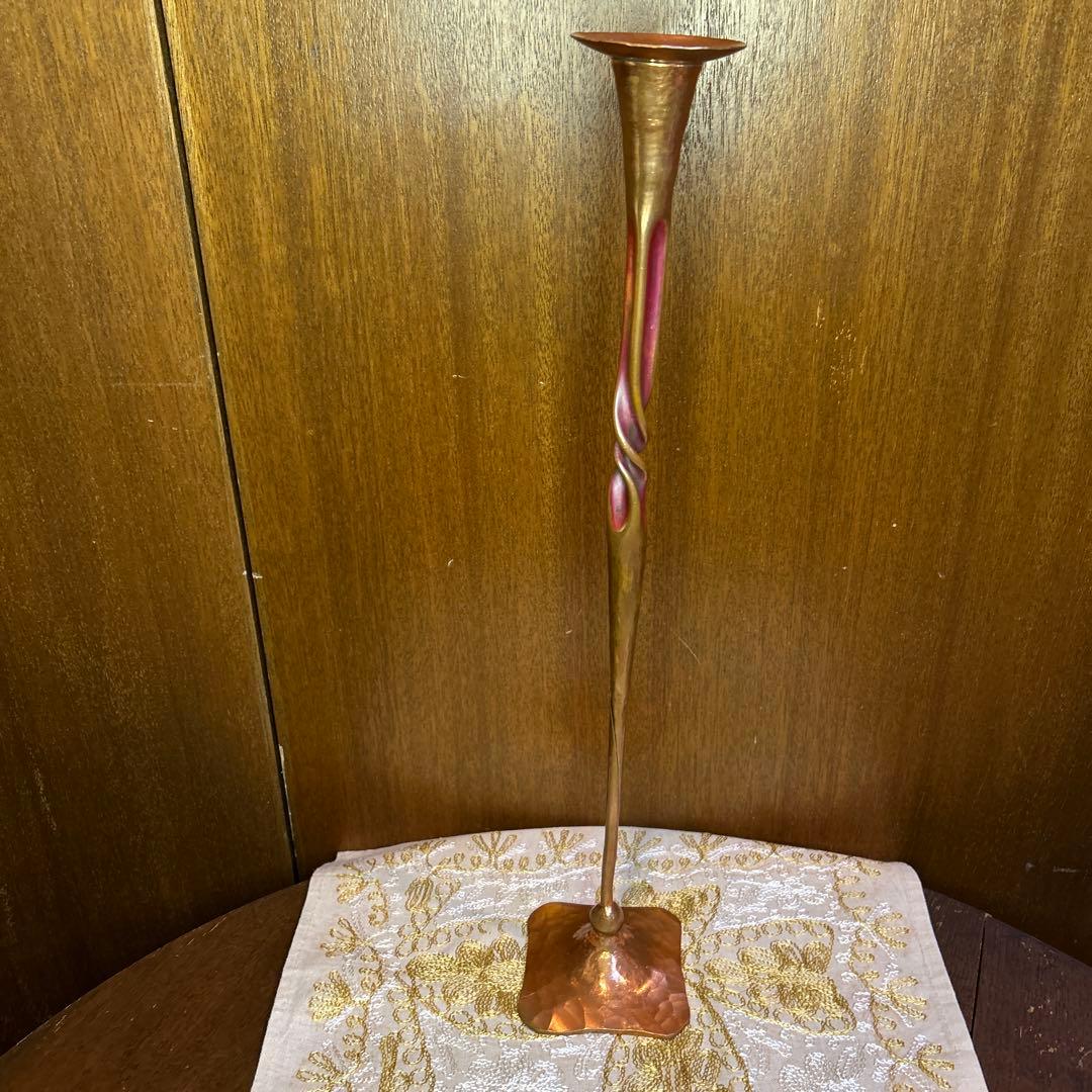 極稀少ZONAビンテージヘッセルスタジオキャンドルスタンド銅製手打槌目緑青仕上げ