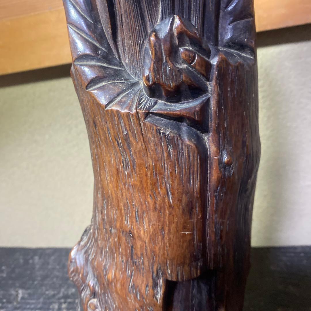 中国古玩　木彫桃仙人