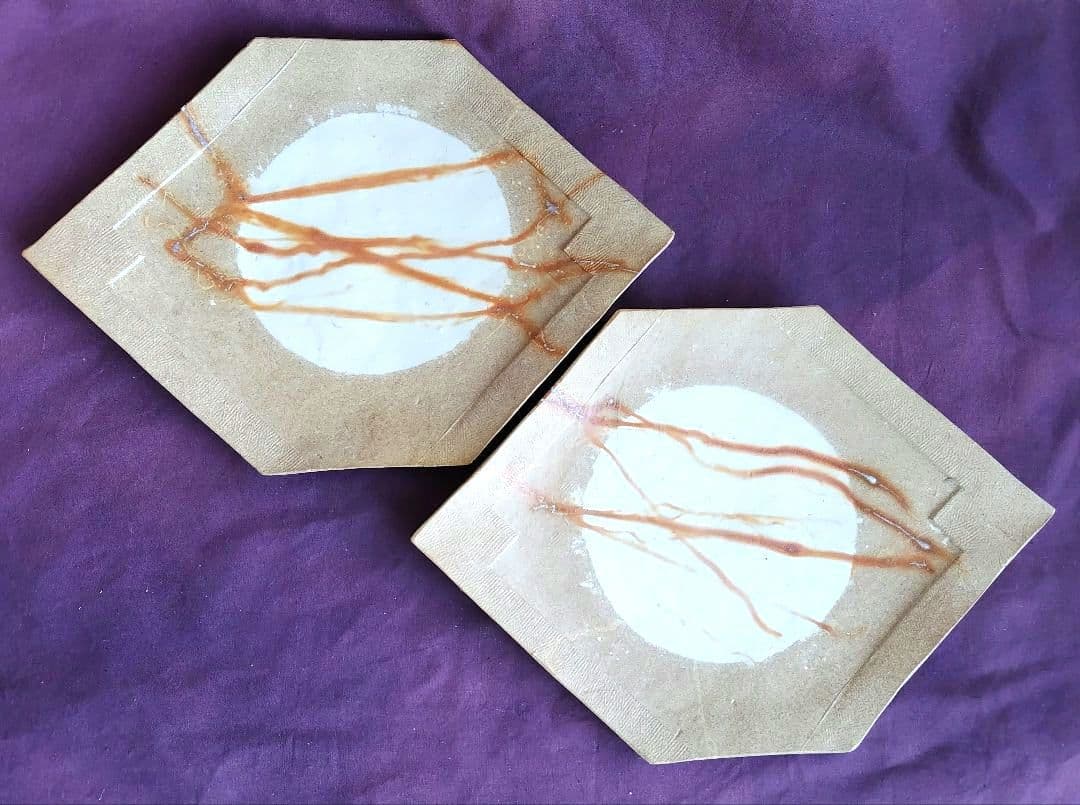 備前六角平皿二枚組 (未使用 新品同様)