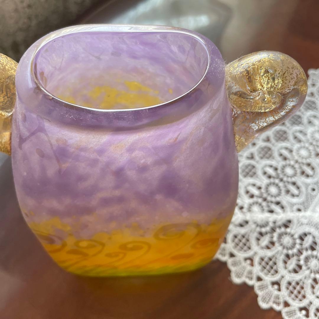 耳付　角花瓶　ガラス工房　アンティーク風　花瓶