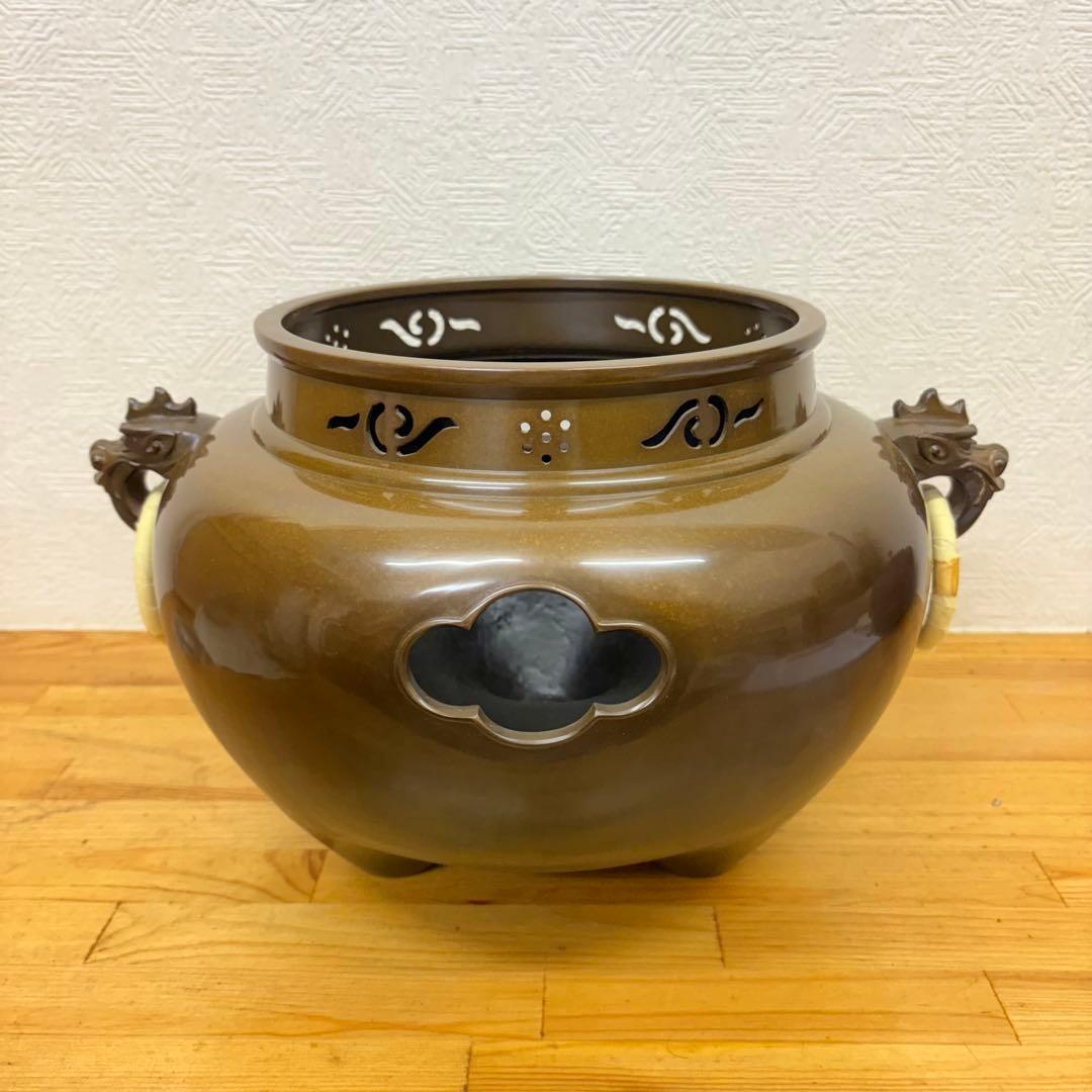【未使用保管品】唐銅鬼面風炉 高橋敬典 茶道具 茶釜