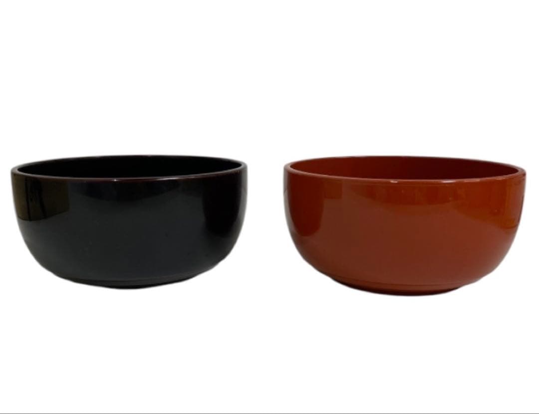 未使用品　輪島塗　夫婦椀 洗朱 黒 天然木 二客揃 漆美堂　25ス327