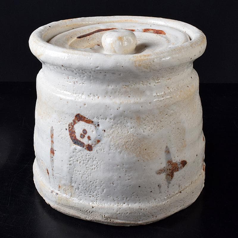 Gojyo人間国宝荒川豊蔵作　絵志野　水指　仕覆付　共箱　D　R8739B