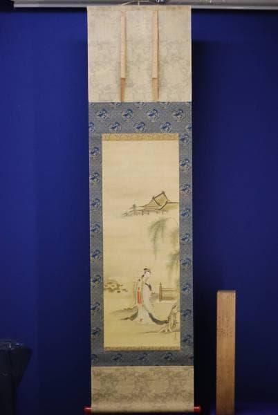 真作/狩野古信/柳に唐美人図/楊貴妃図/布袋屋掛軸HC-673