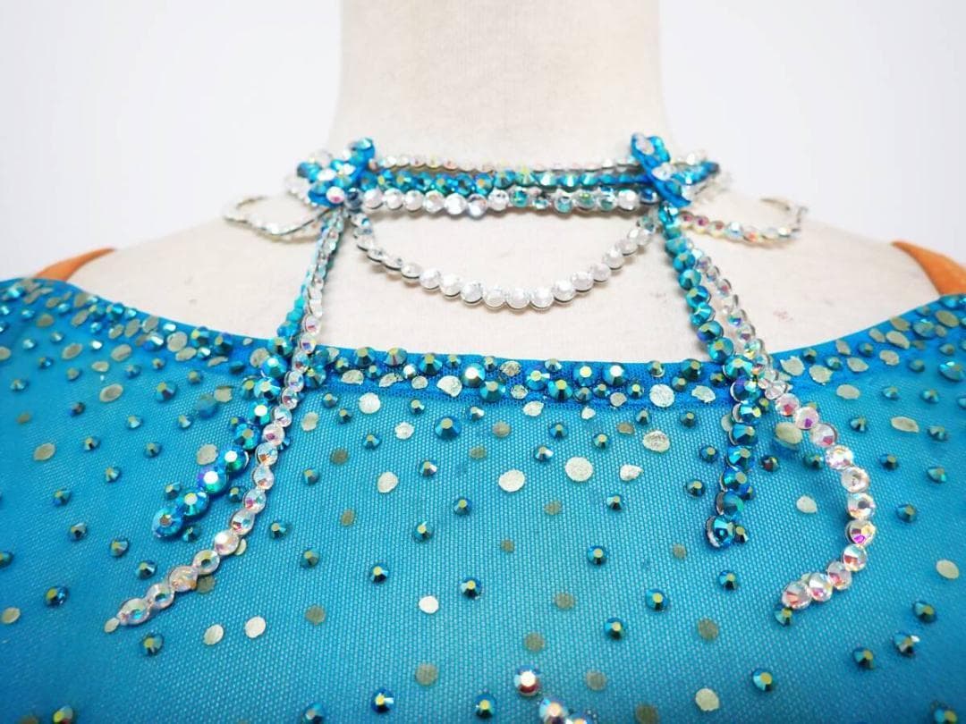 B1307★水色/スワロフスキー/ワンピース/スタンダードドレス☆社交ダンス