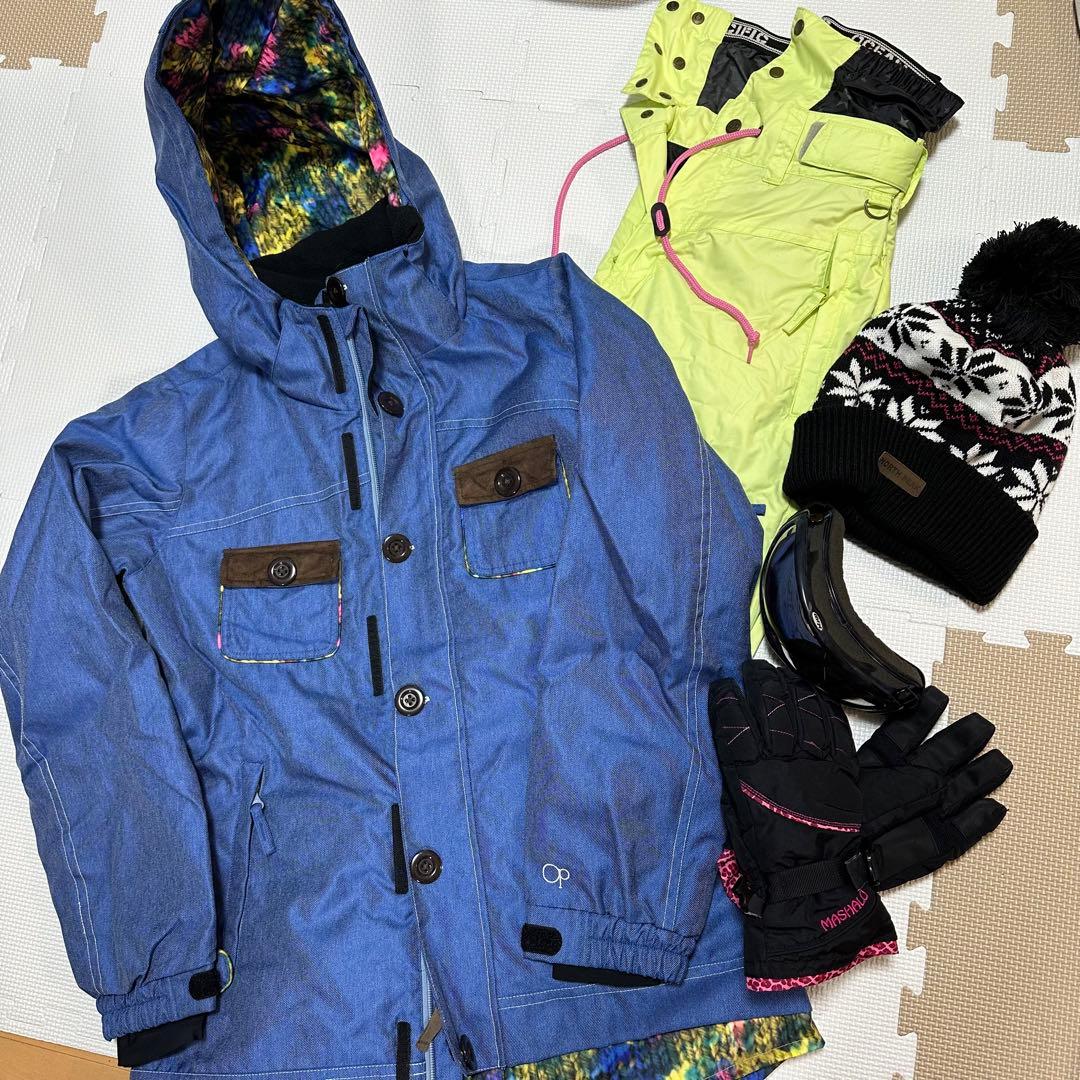 オーシャンパシフィック スノーボードウェアセット（青ジャケット、黄パンツ）