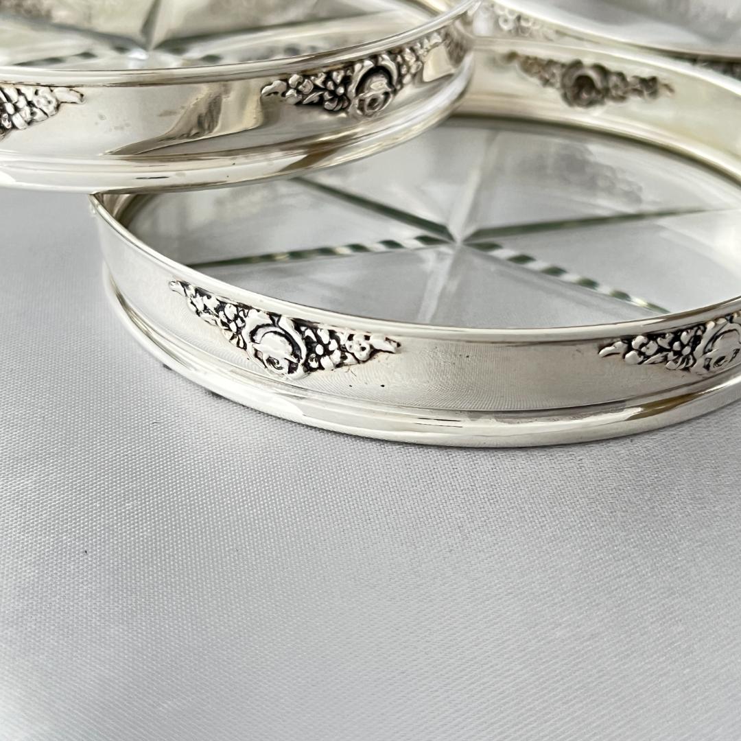 【Webster】薔薇のレリーフのコースター 8枚【純銀 / ガラス】