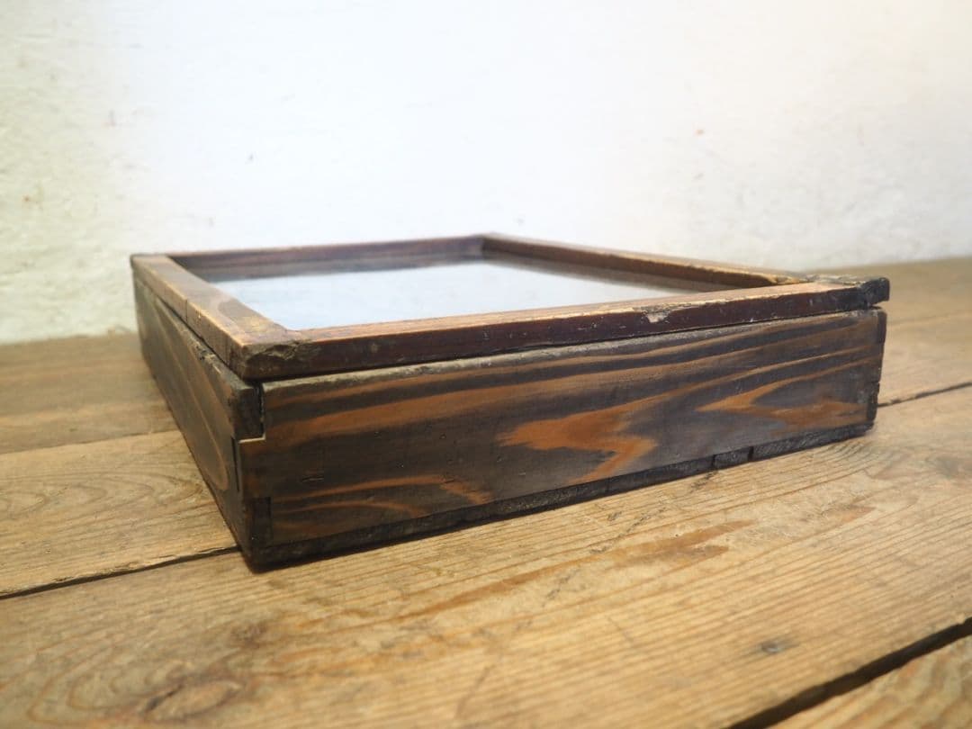 1123 ガラス蓋付の木製ケース　収納　小物入れ　古家具　駄菓子屋　昭和レトロ