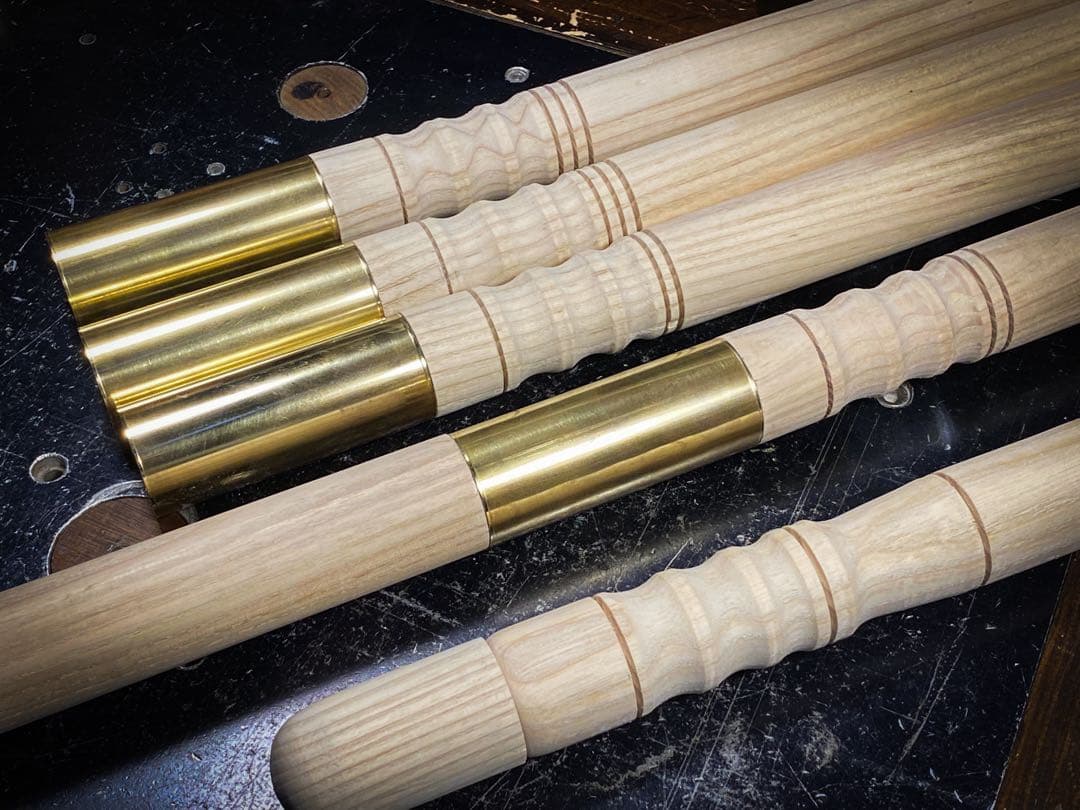 ウッドポール210㎝ボルト固定式ブラスパイプ仕様3本継2本1セット