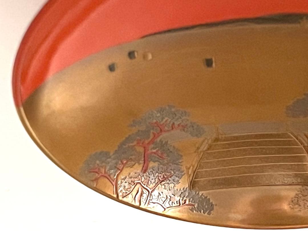 三つ組盃 金銀蒔絵 塗り師 春仁造 箱入り 田子の浦 二見ヶ浦 三保松原 稀少